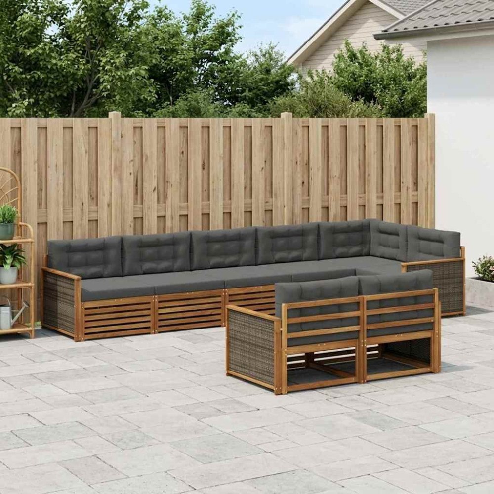 vidaXL Utomhussoffset med kudde 8 pcs Naturlig och Antracit