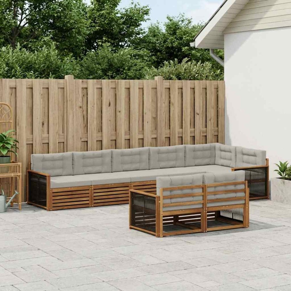 vidaXL Utomhussoffset med kudde 8 pcs Naturlig och ljusgrå