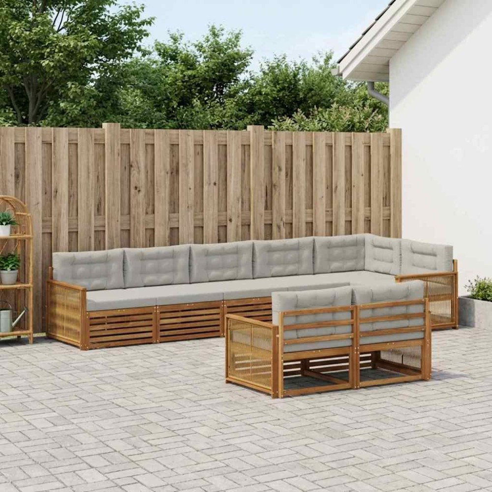 vidaXL Utomhussoffset med kudde 8 pcs Naturlig och ljusgrå