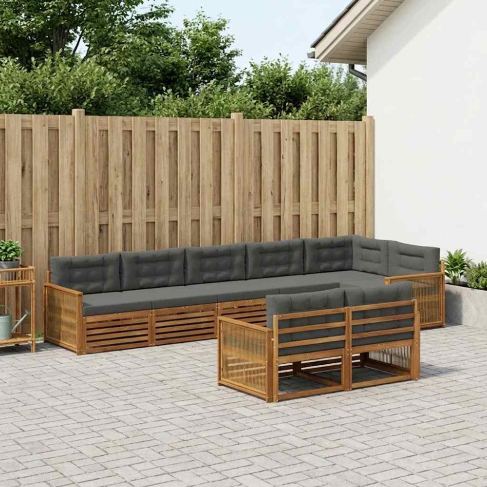 vidaXL Utomhussoffset med kudde 8 pcs Naturlig och Antracit