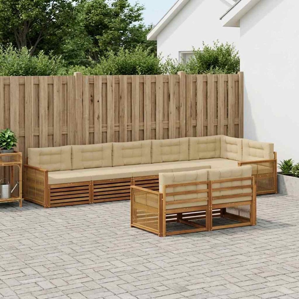 vidaXL Utomhussoffset med kudde 8 pcs Naturlig och Beige