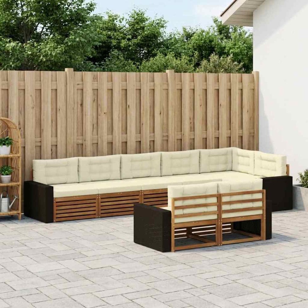 vidaXL Utomhussoffset med kudde 8 pcs Naturlig och Grädde