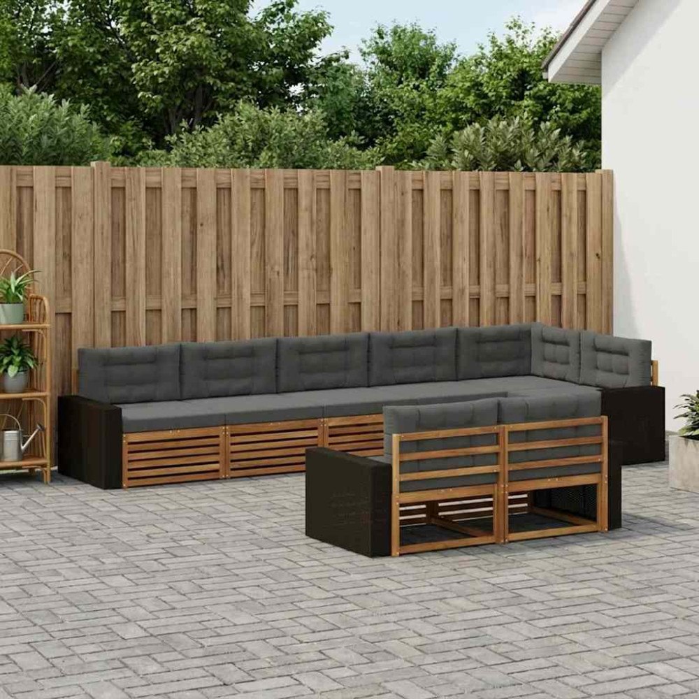 vidaXL Utomhussoffset med kudde 8 pcs Naturlig och Antracit