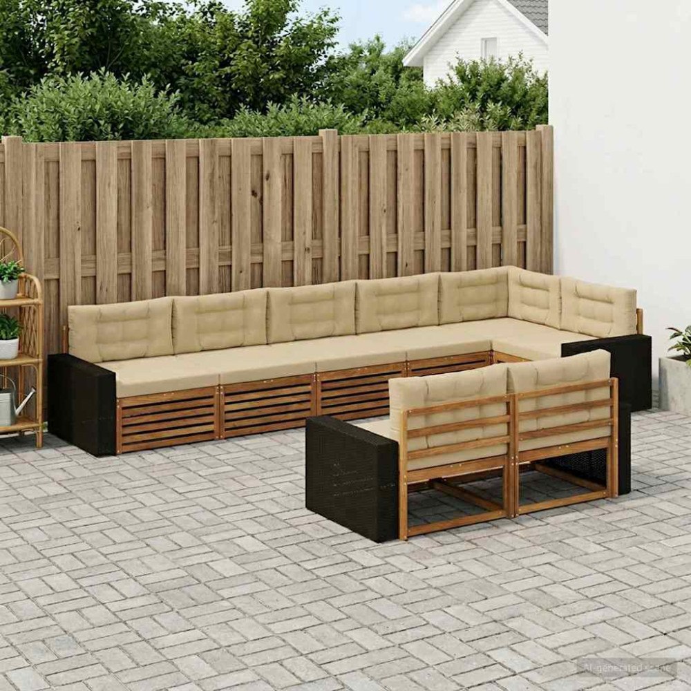 vidaXL Utomhussoffset med kudde 8 pcs Naturlig och Beige