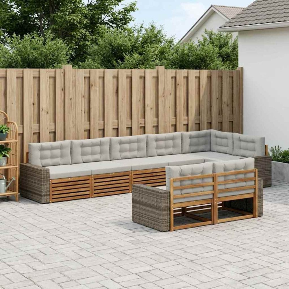 vidaXL Utomhussoffset med kudde 8 pcs Naturlig och ljusgrå