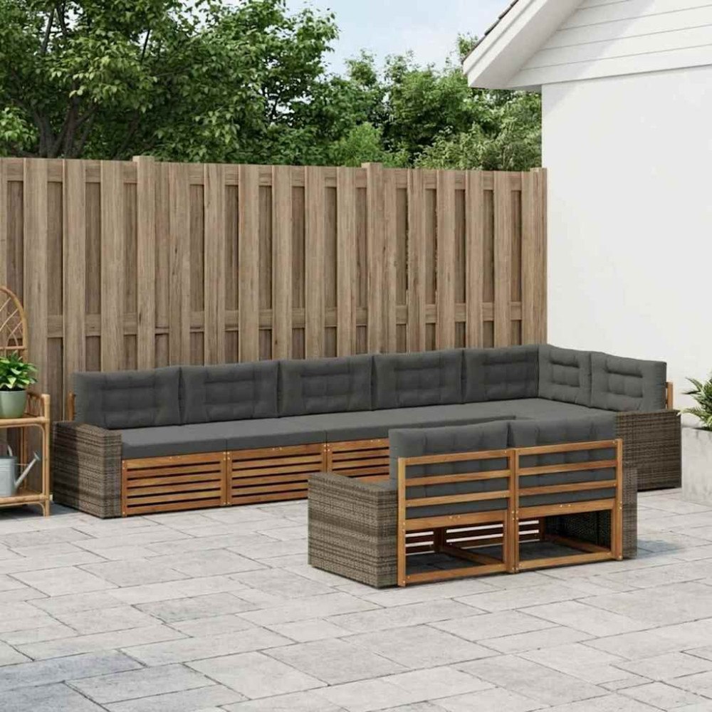 vidaXL Utomhussoffset med kudde 8 pcs Naturlig och Antracit