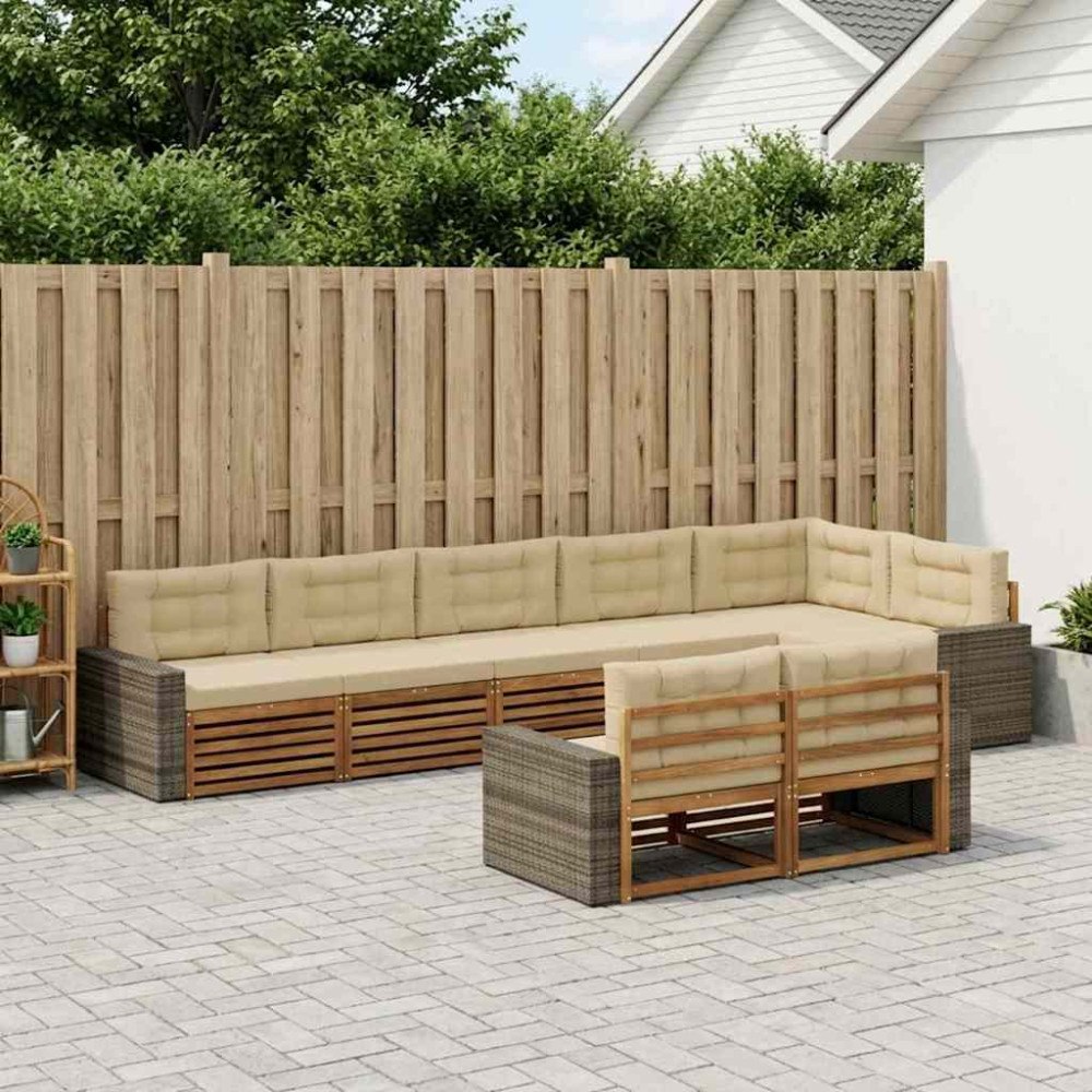 vidaXL Utomhussoffset med kudde 8 pcs Naturlig och Beige