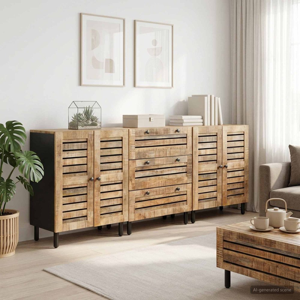 vidaXL Förvaringsskåp 3 st 180 x 33 x 75 cm Massivt mangoträ Naturlig