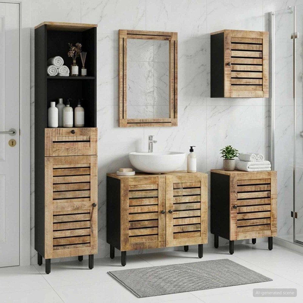 vidaXL Badrumsskåpsset 5 st Naturlig 38 x 33 x 160 cm Massivt mangoträ