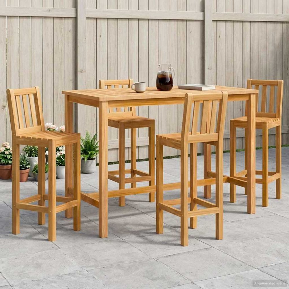 vidaXL Utomhus Bar Set 5 pcs Naturlig Massivt teakträ