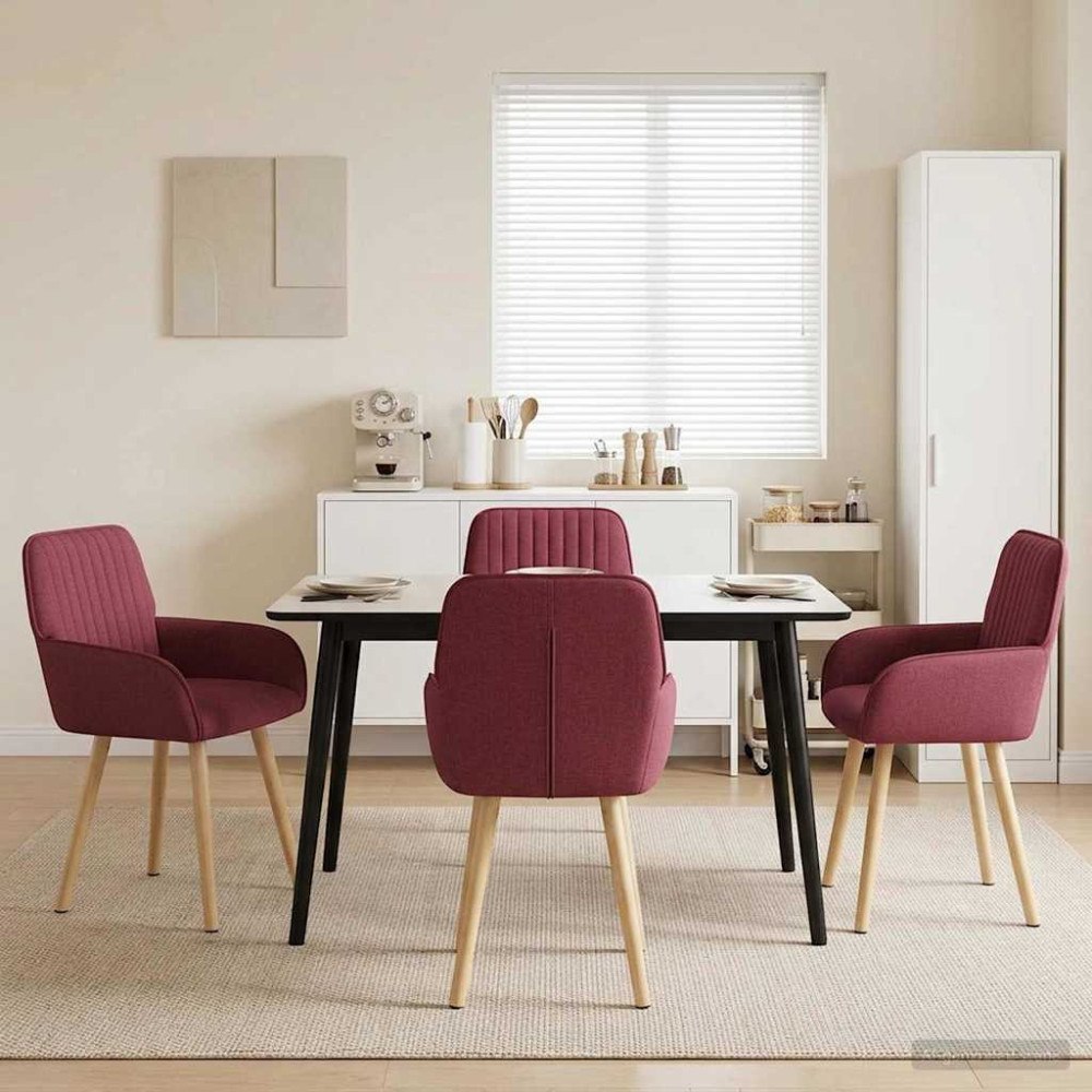 vidaXL Matstolar 4 pcs Tyg Vinröd 56,5 x 50 x 87,5 cm