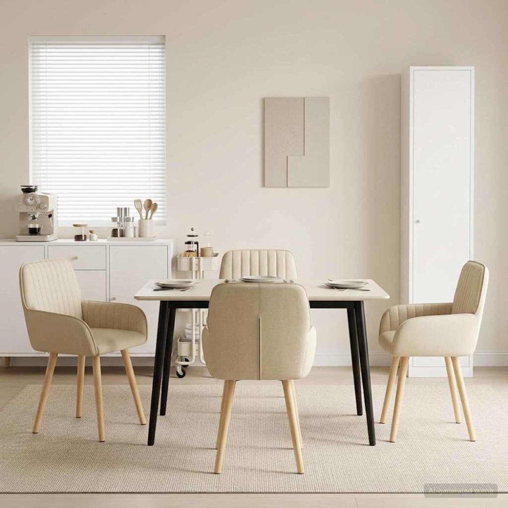 vidaXL Matstolar 4 pcs Tyg Gräddvit 56,5 x 50 x 87,5 cm
