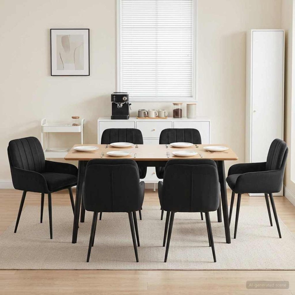 vidaXL Matstolar 6 pcs Sammet Svart 59 x 59,5 x 90 cm