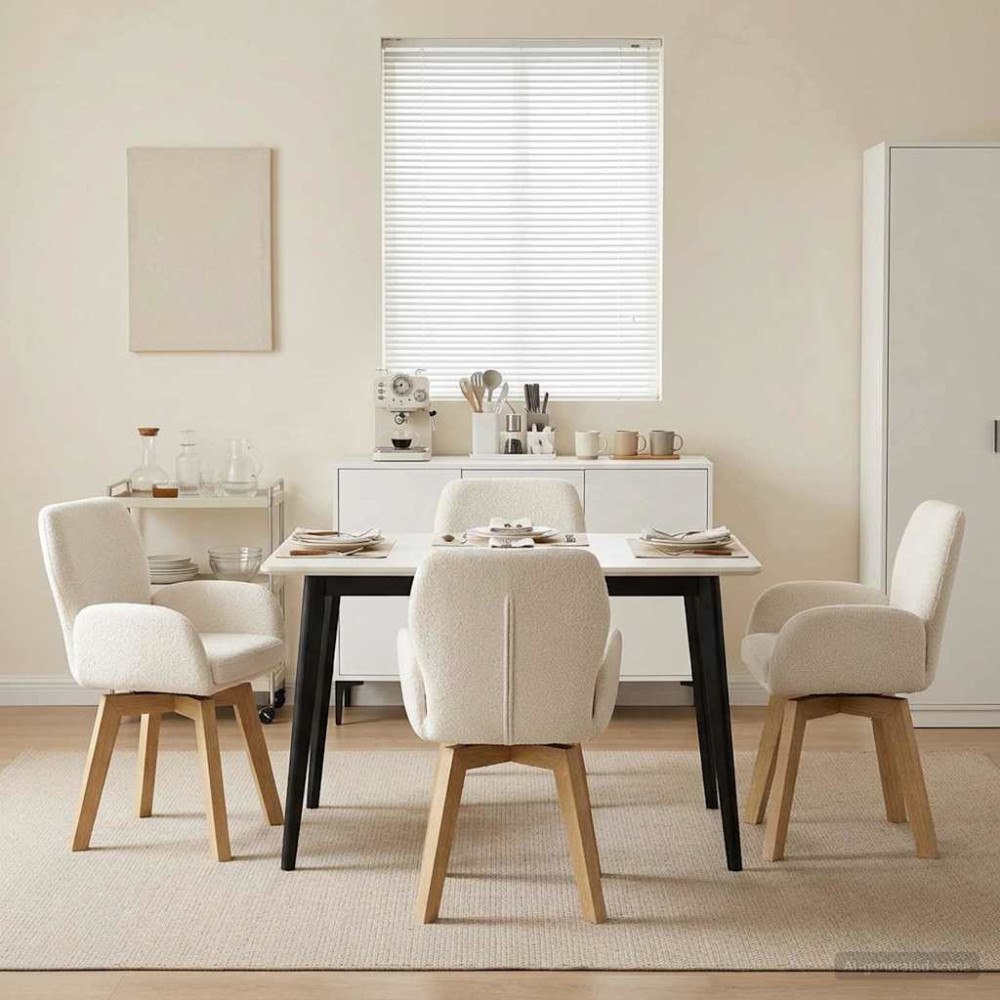 vidaXL Svängande Matstolar 4 pcs Bouclé Gräddvit 54 x 58 x 87 cm