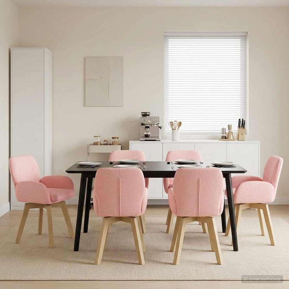 vidaXL Svängande Matstolar 6 pcs Bouclé Rosa 54 x 58 x 87 cm