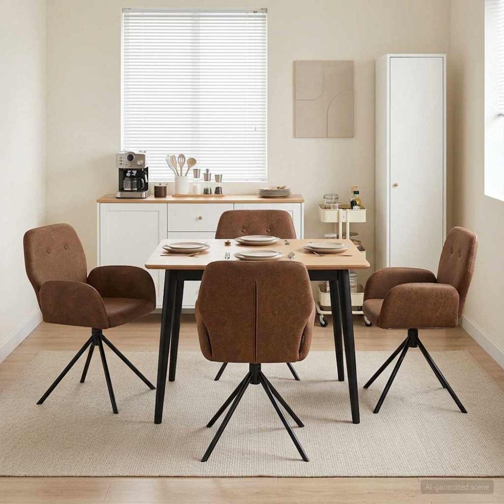 vidaXL Svängande Matstolar 4 pcs Faux Mockaläder Brun 54 x 55 x 86 cm