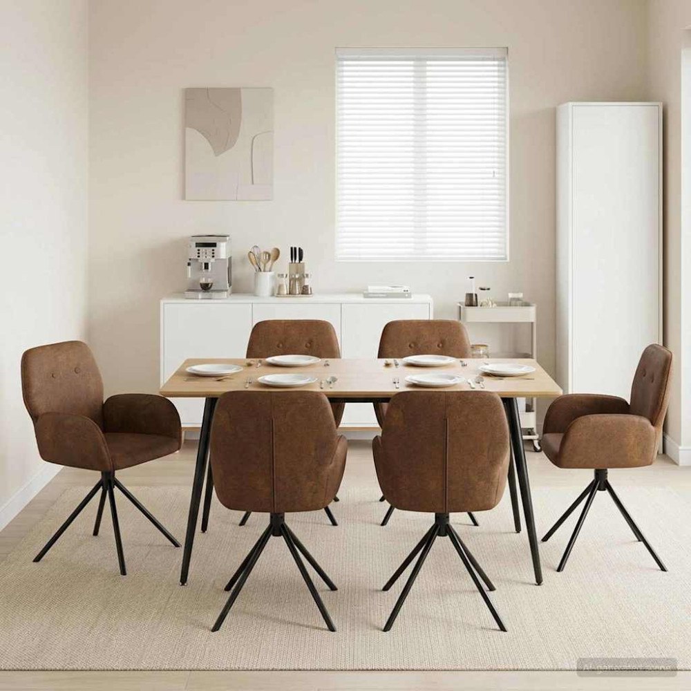 vidaXL Svängande Matstolar 6 pcs Faux Mockaläder Brun 54 x 55 x 86 cm