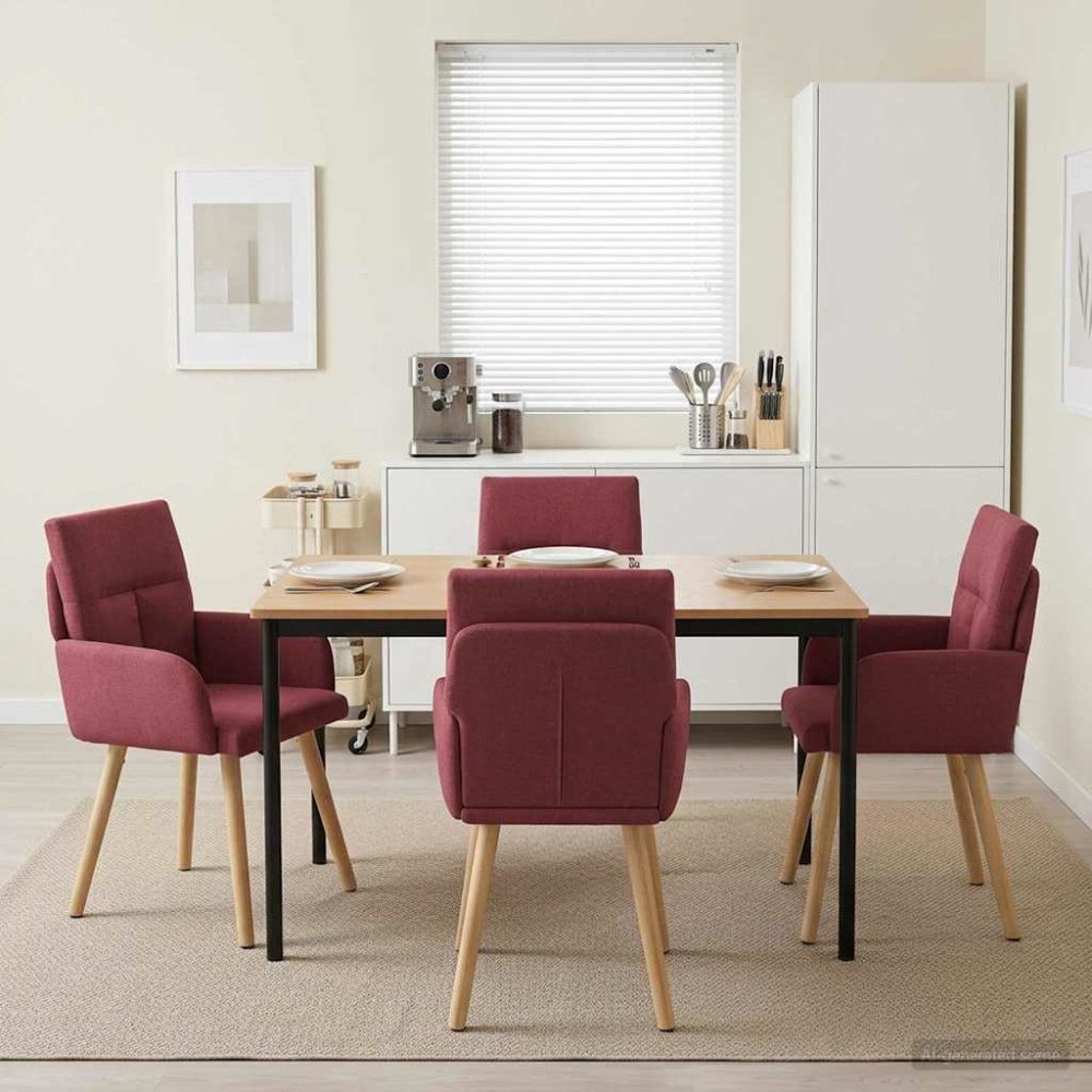 vidaXL Matstolar 4 pcs Tyg Vinröd 60 x 56 x 96 cm