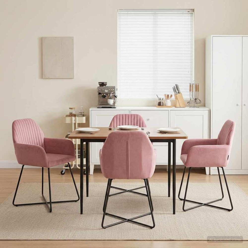 vidaXL Matstolar 4 pcs Sammet Rosa 55 x 50 x 84 cm
