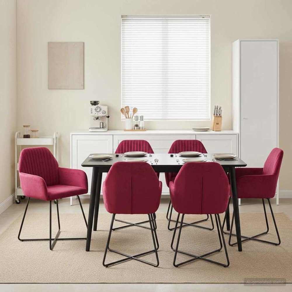 vidaXL Matstolar 4 pcs Sammet Vinröd 55 x 50 x 84 cm