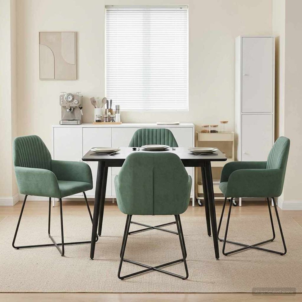 vidaXL Matstolar 4 pcs Sammet Havgrön 55 x 50 x 84 cm