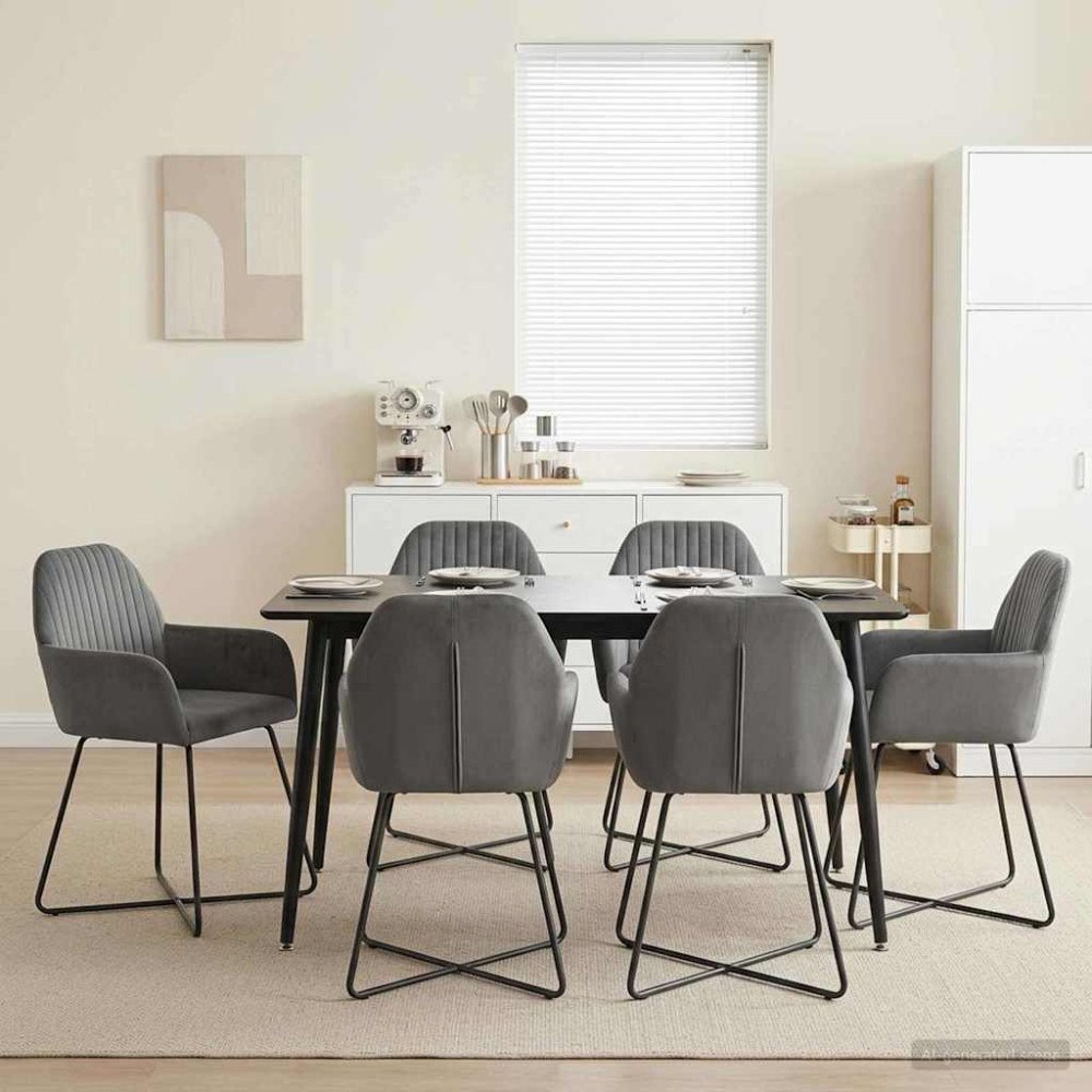 vidaXL Matstolar 6 pcs Sammet Mörkgrå 55 x 50 x 84 cm