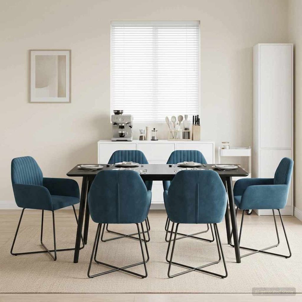 vidaXL Matstolar 6 pcs Sammet Blå 55 x 50 x 84 cm