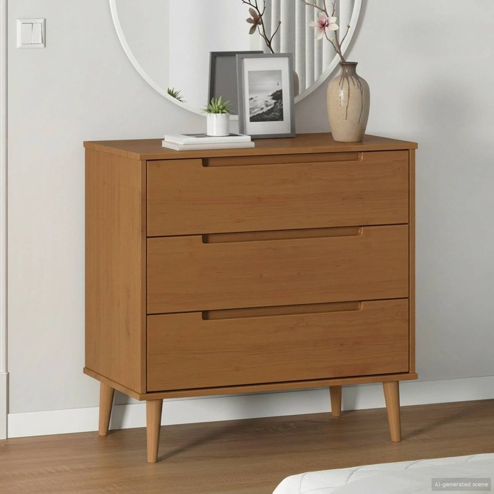 vidaXL Kommode MOLDE Karamell 80 x 40 x 80 cm Massiv furu