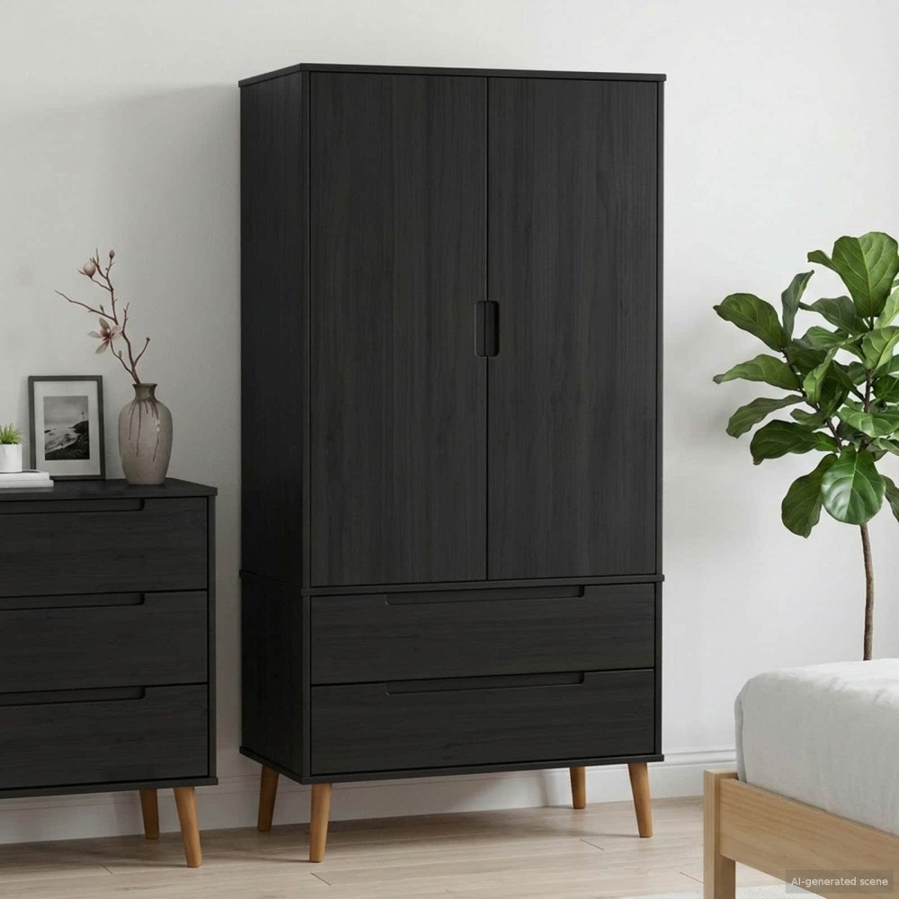 vidaXL Garderob MOLDE Svart 90 x 55 x 175 cm Massiv furu