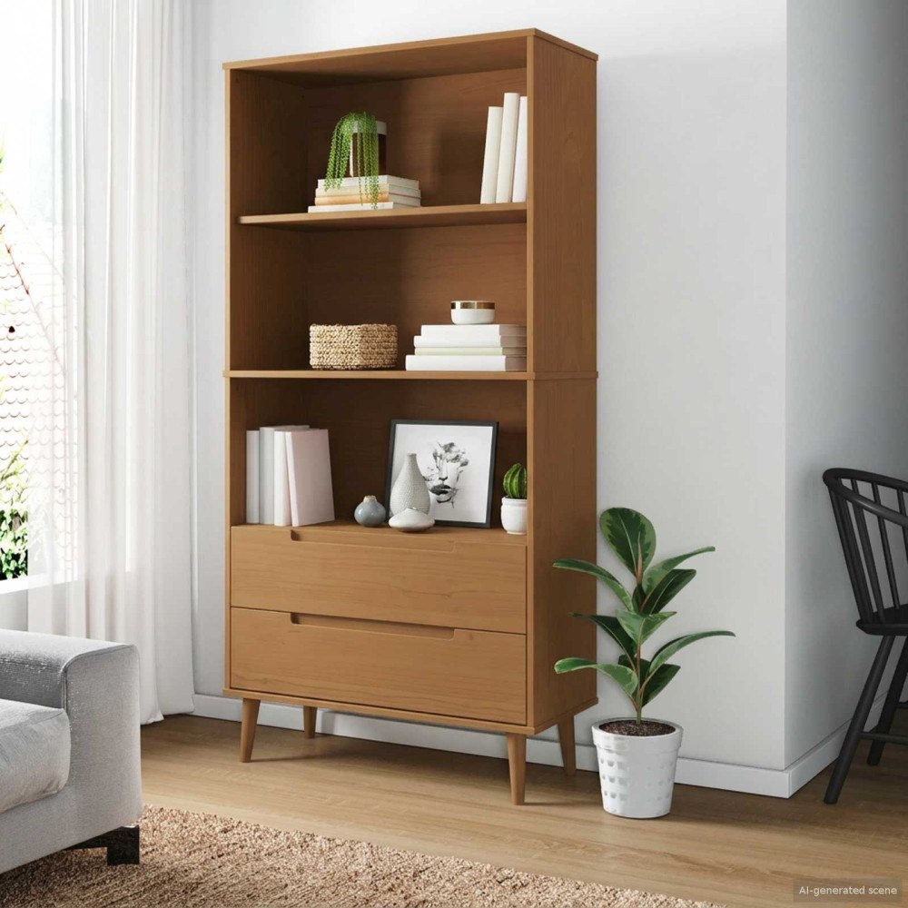 vidaXL Bokhylla MOLDE 85 x 35 x 170,5 cm Massiv furu Karamell