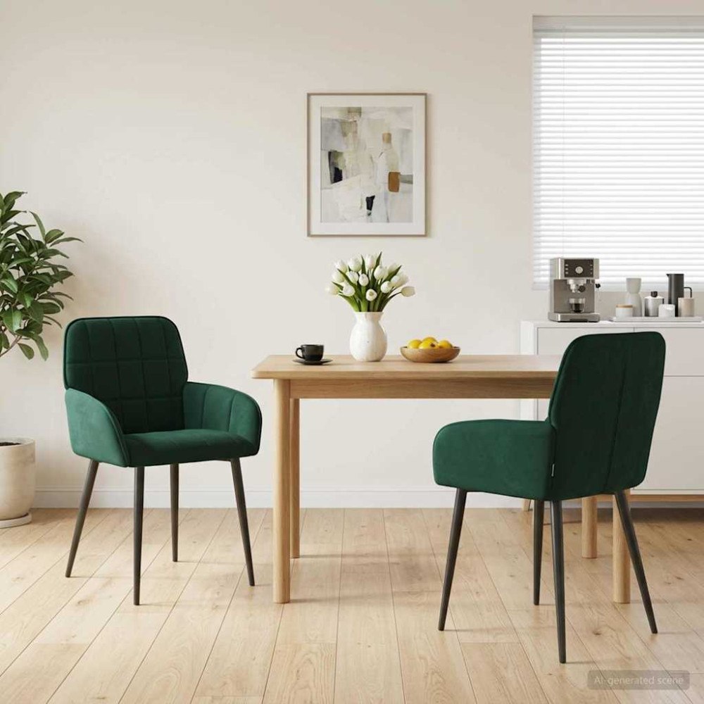 vidaXL Matstolar 2 pcs Sammet Mörkgrön 57 x 50 x 85 cm