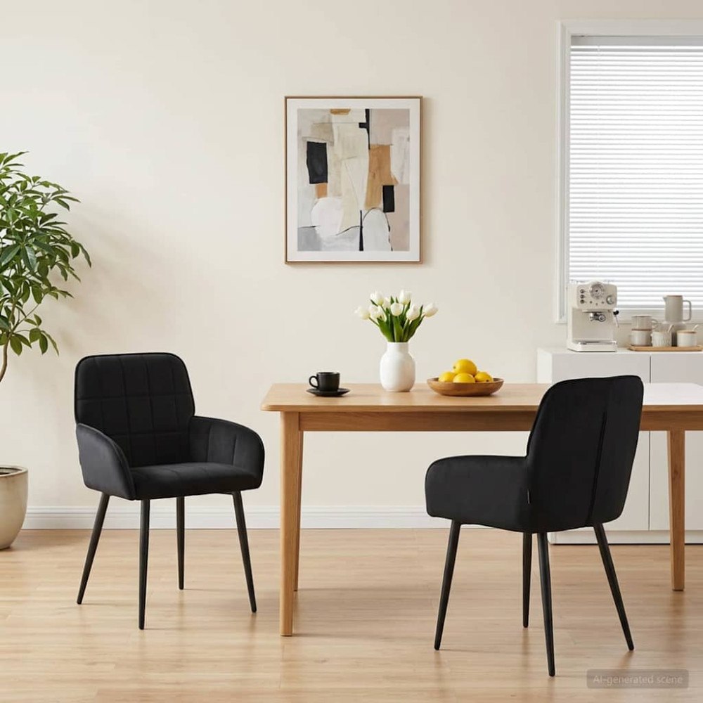 vidaXL Matstolar 2 pcs Sammet Svart 57 x 50 x 85 cm