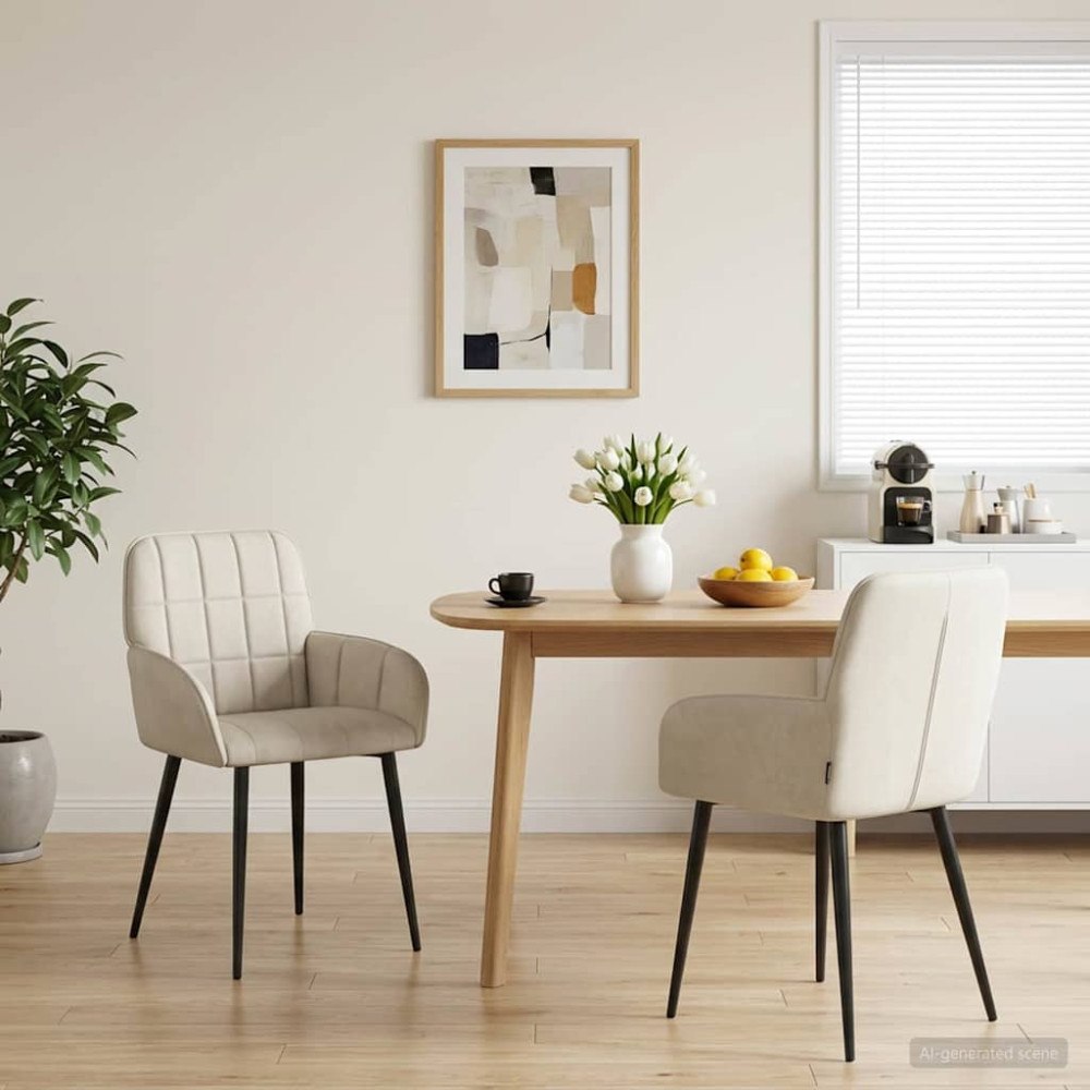 vidaXL Matstolar 2 pcs Sammet Gräddvit 57 x 50 x 85 cm