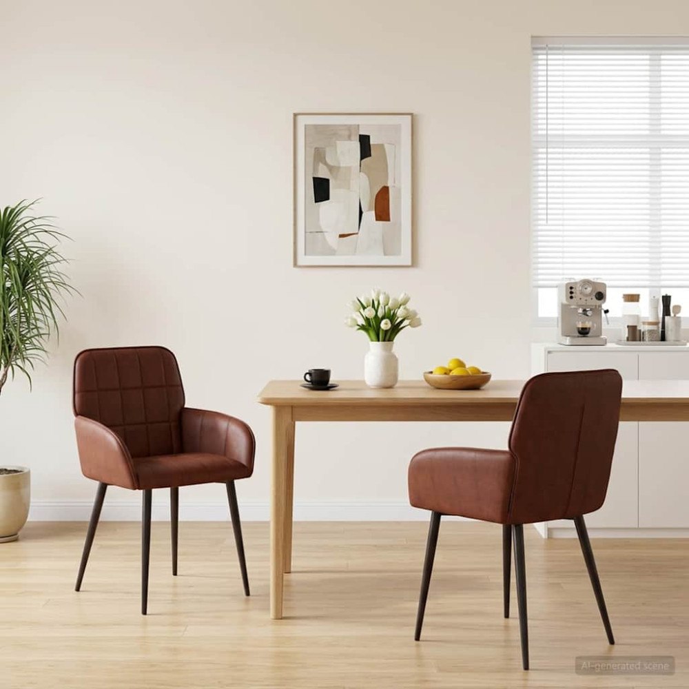 vidaXL Matstolar 2 pcs Konstläder Skinande Brun 57 x 50 x 85 cm