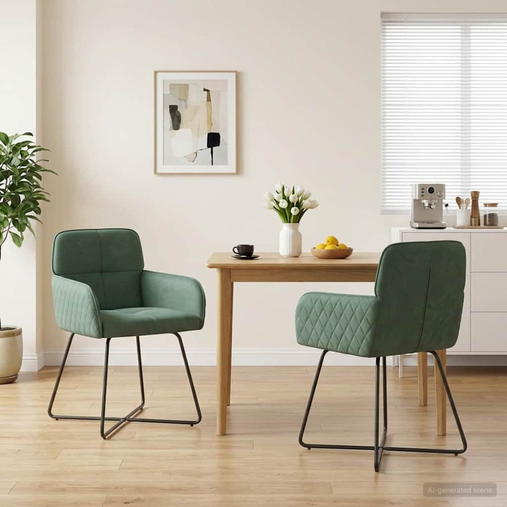 vidaXL Matstolar 2 pcs Sammet Havgrön 59 x 56,5 x 86 cm