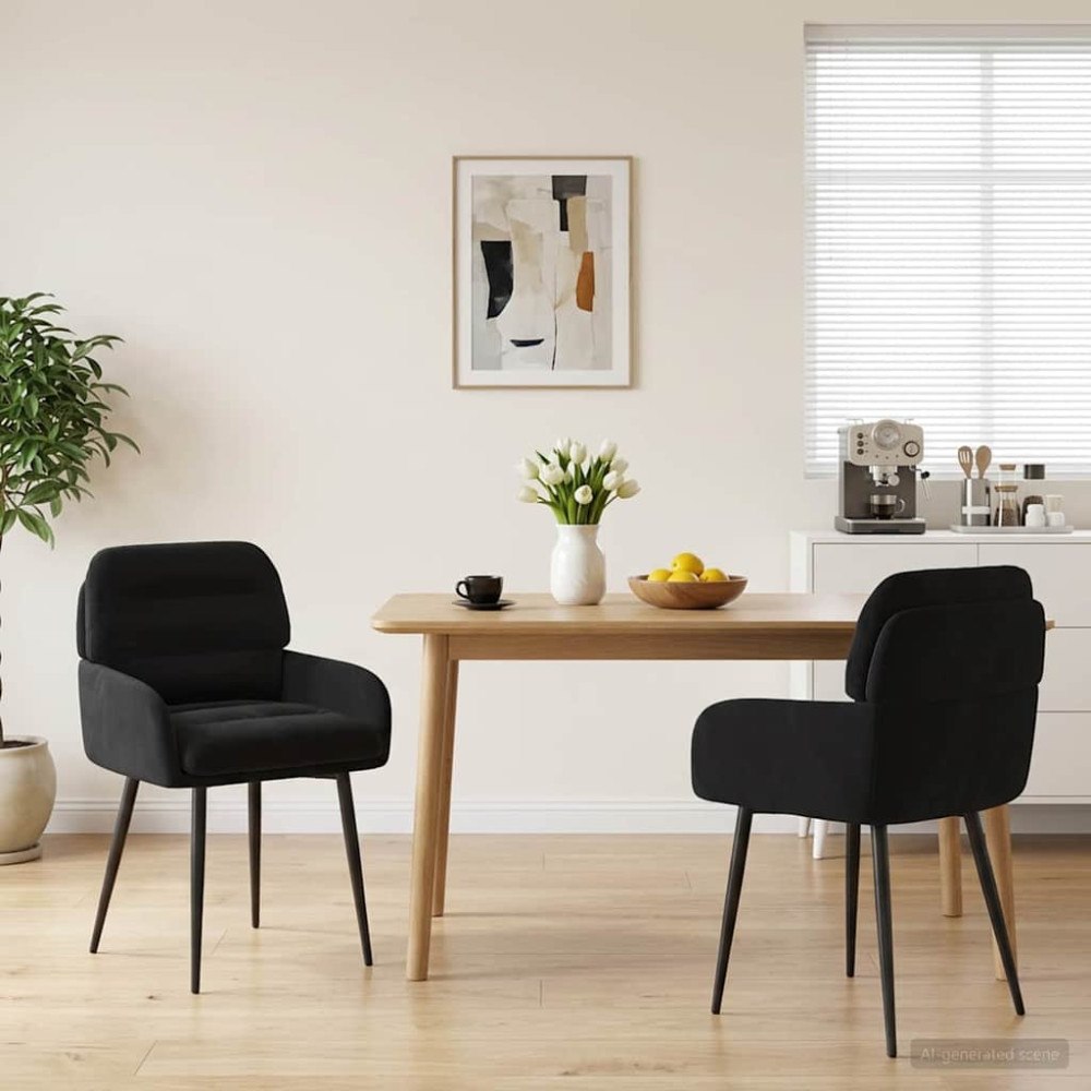 vidaXL Matstolar 2 pcs Sammet Svart 59 x 59,5 x 90 cm