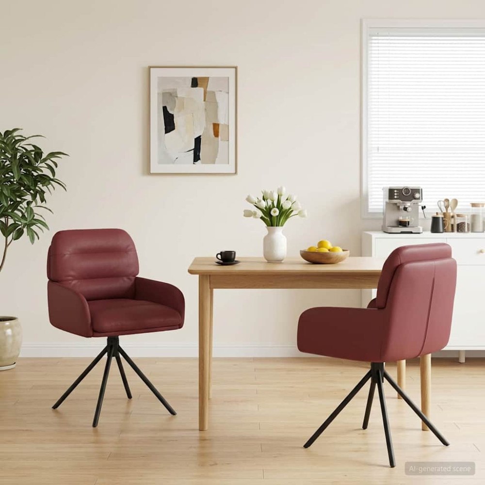 vidaXL Svängande Matstolar 2 pcs Konstläder Vinröd 59x59,5x90cm