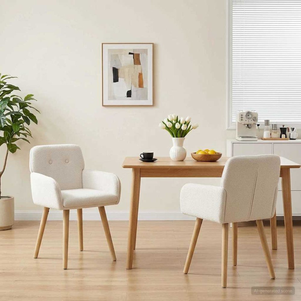 vidaXL Matstolar 2 pcs Bouclé Gräddvit 59 x 57 x 85 cm