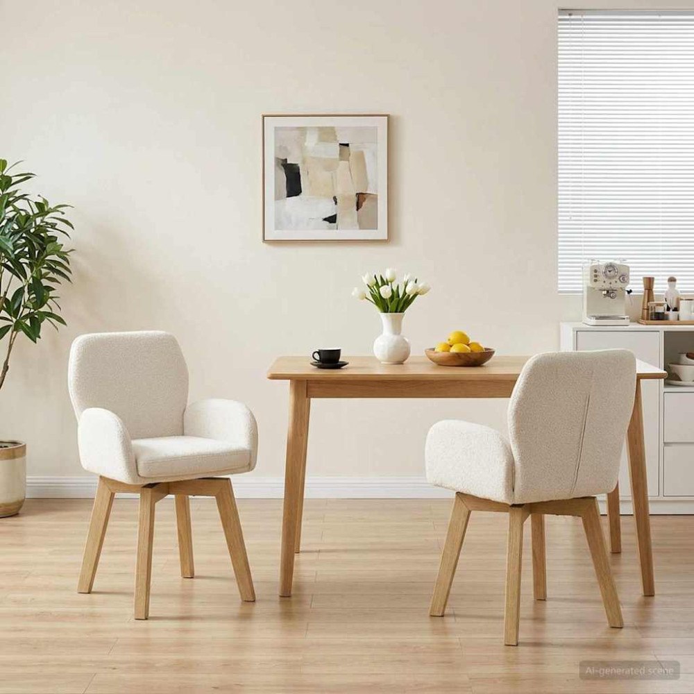 vidaXL Svängande Matstolar 2 pcs Bouclé Gräddvit 54 x 58 x 87 cm
