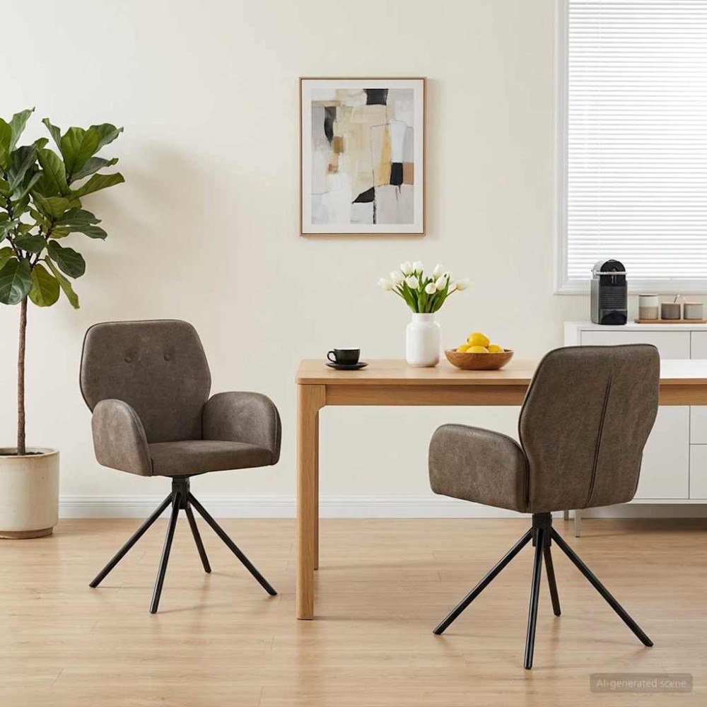 vidaXL Svängande Matstolar 2 pcs Faux Mockaläder Mörkgrå