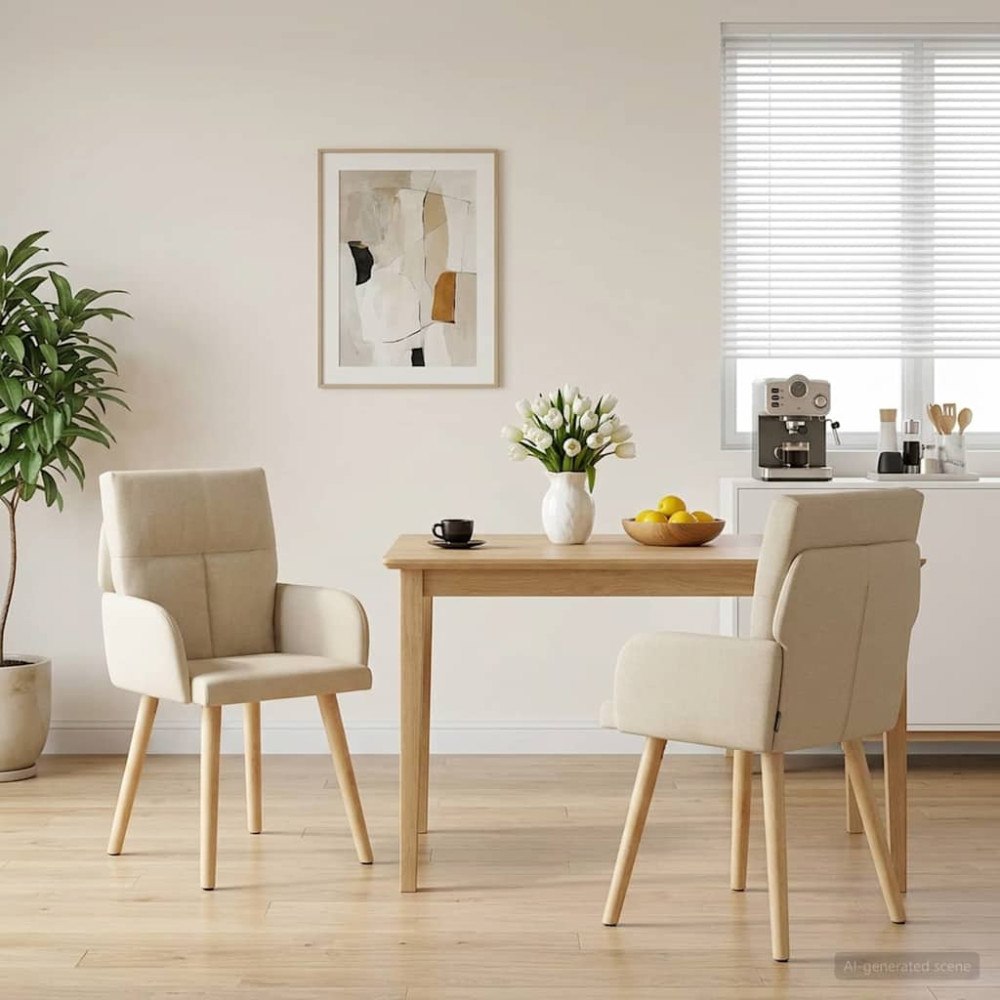 vidaXL Matstolar 2 pcs Tyg Gräddvit 60 x 56 x 96 cm