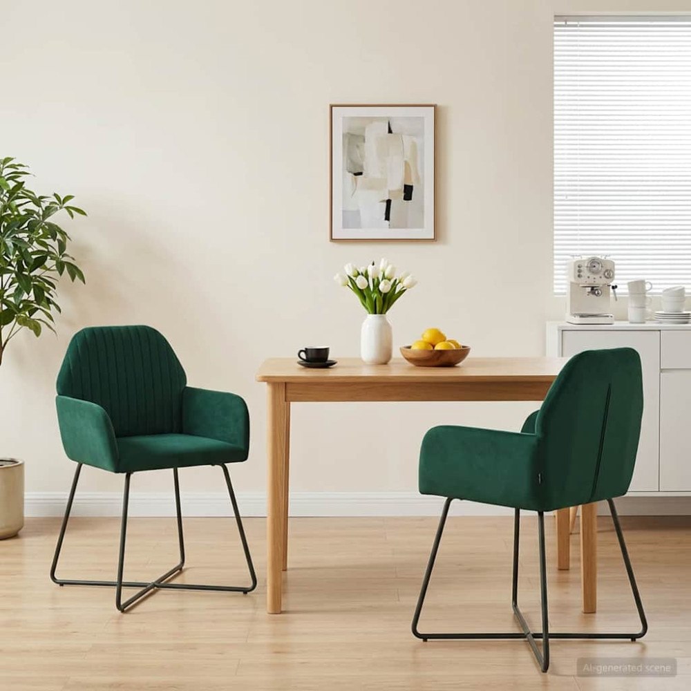vidaXL Matstolar 2 pcs Sammet Mörkgrön 55 x 50 x 84 cm