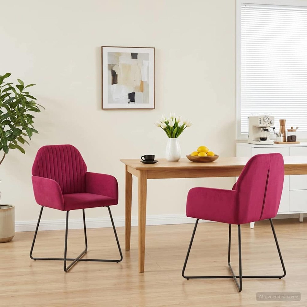 vidaXL Matstolar 2 pcs Sammet Vinröd 55 x 50 x 84 cm