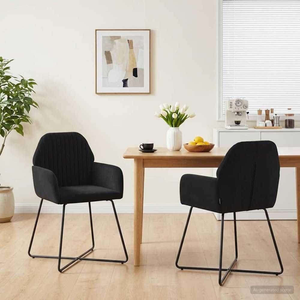 vidaXL Matstolar 2 pcs Sammet Svart 55 x 50 x 84 cm