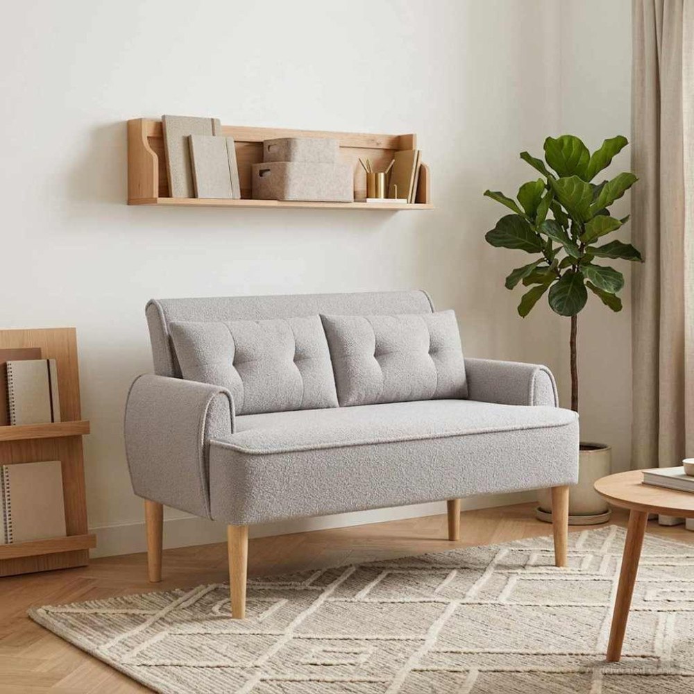 vidaXL Loveseat med knapprapport Ljusgrå 117 x 67 x 77 cm Bouclé