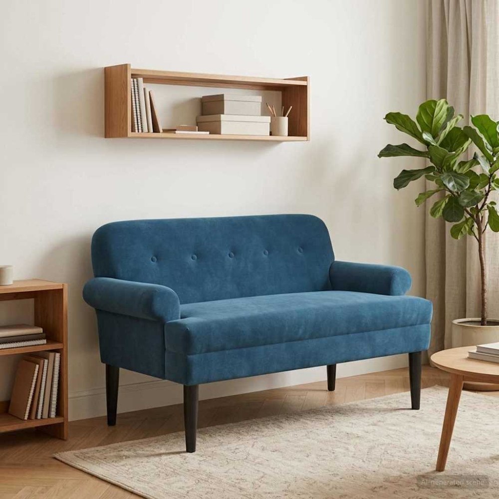 vidaXL Loveseat med knapprapport Blå 120 x 66 x 78 cm Sammet