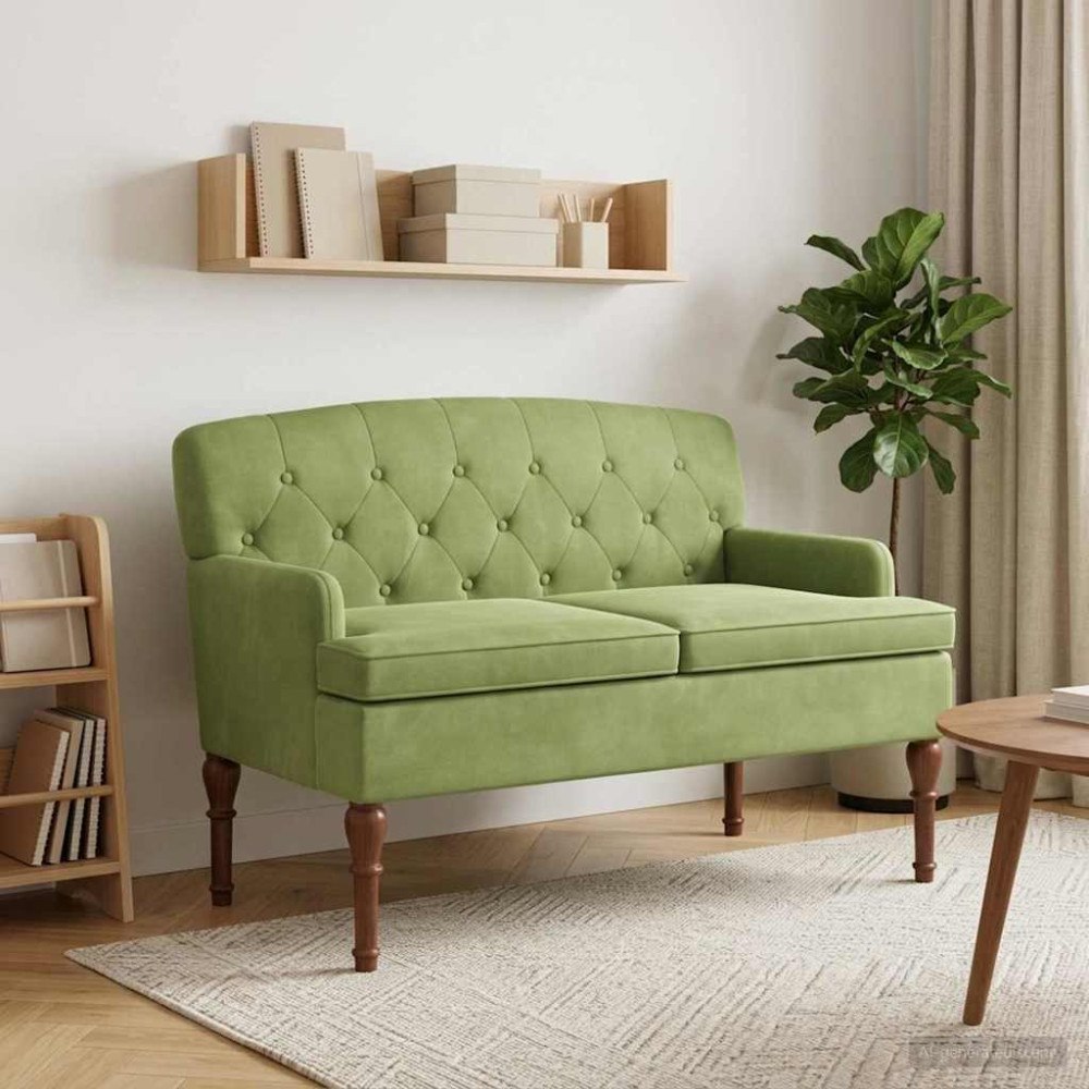 vidaXL Loveseat med knapprapport Ljusgrön 111 x 65 x 79 cm Sammet