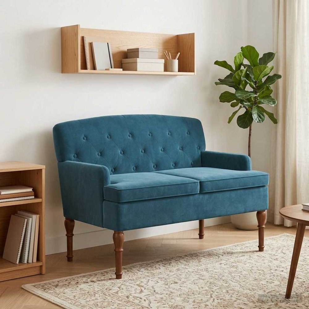 vidaXL Loveseat med knapprapport Blå 111 x 65 x 79 cm Sammet