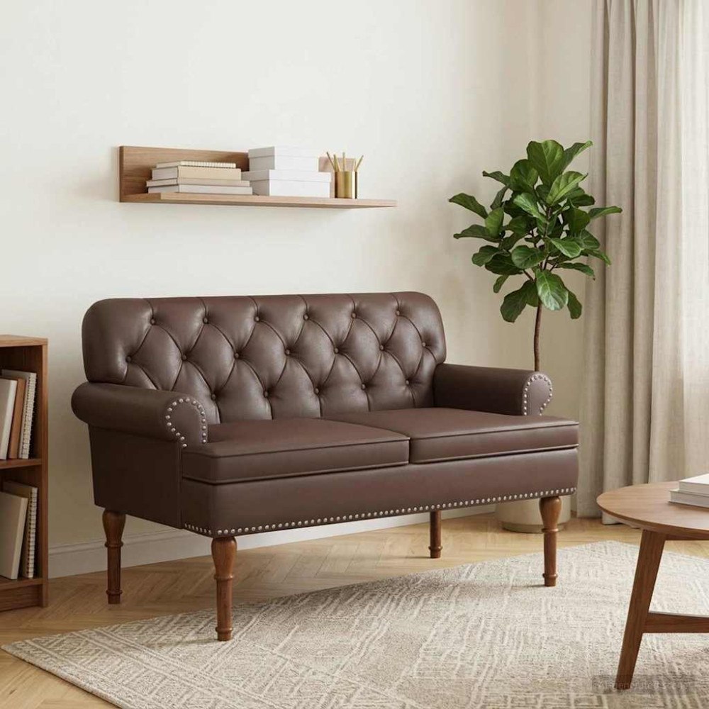 vidaXL Loveseat med knapprapport Brun 120 x 65 x 77 cm Konstläder