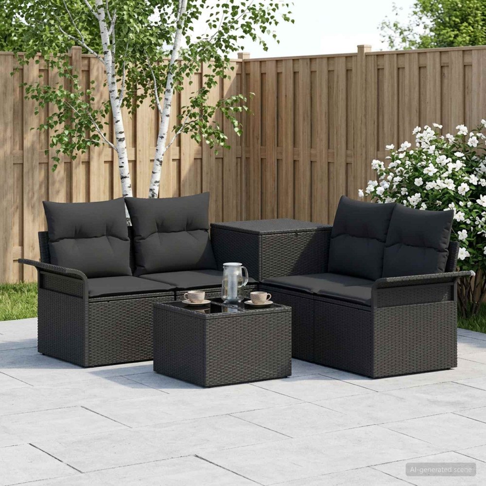 vidaXL Soffset 6 st 4-Antal sittplatser Svart Poly Rattan och stål